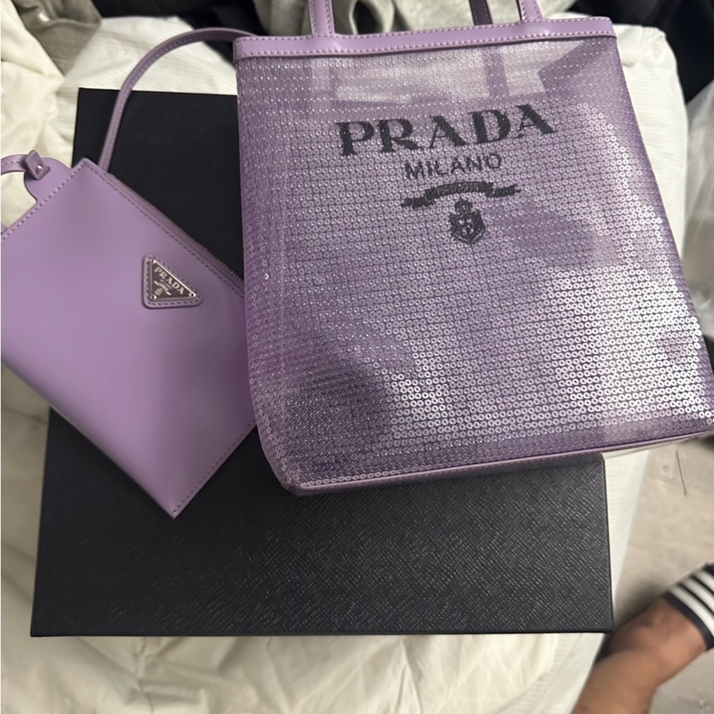 Prada Purple Textured Tote Bag